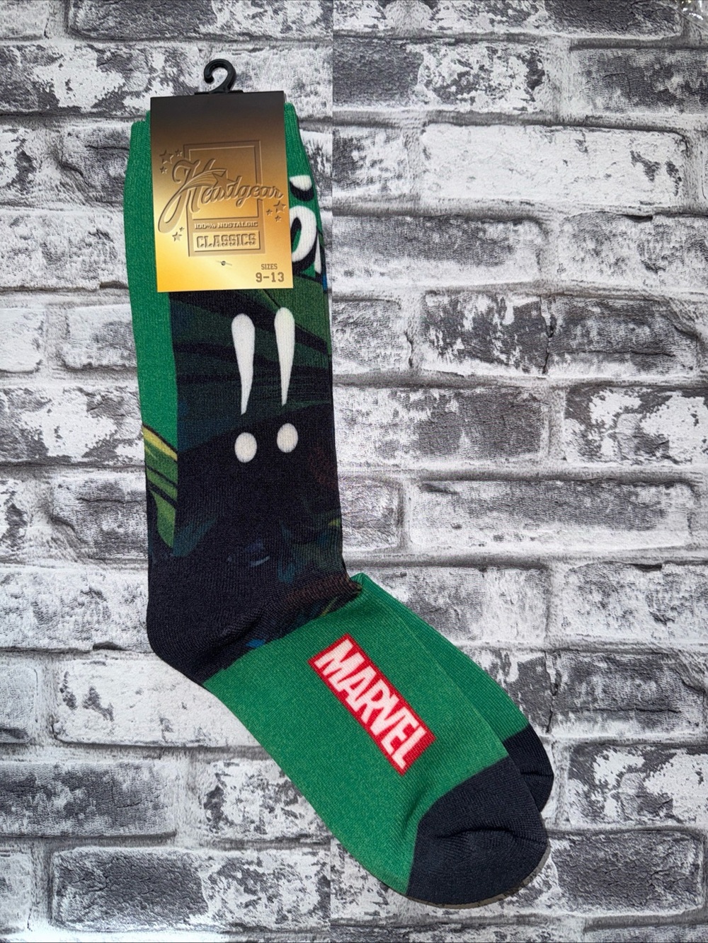 Marvel Green & Black Crew Socks with Red Logo